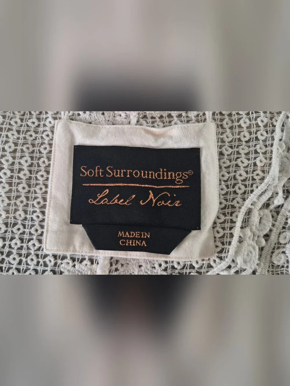 Soft Surroundings Label Noir Crochet Lace Pullover Cover-Up Cream 100% Cotton